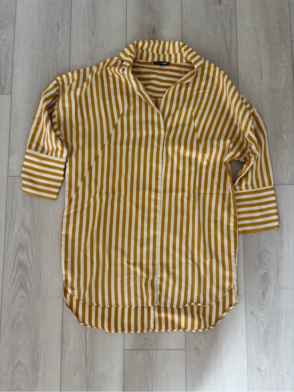 Mustard Yellow and White Striped Tunic Dress